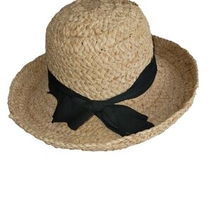 August Accessories Straw Hat with Black Bow